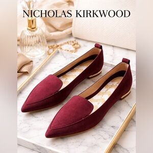 Nicholas Kirkwood Burgundy Suede Pointed Toe Flats